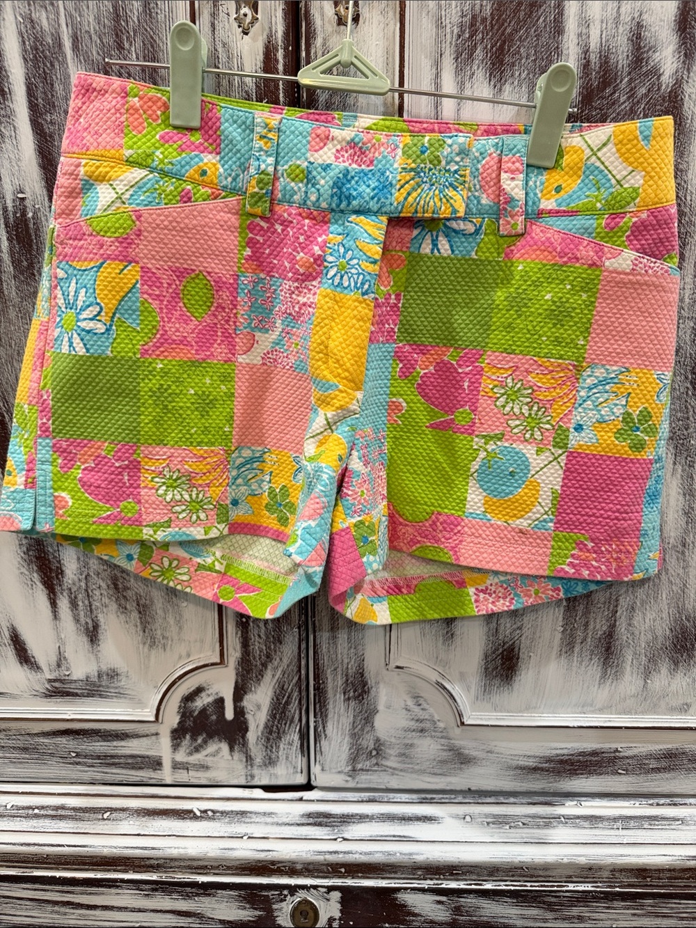 Lilly Pulitzer Patchwork Floral Quilted Shorts in Pink, Green & Yellow
